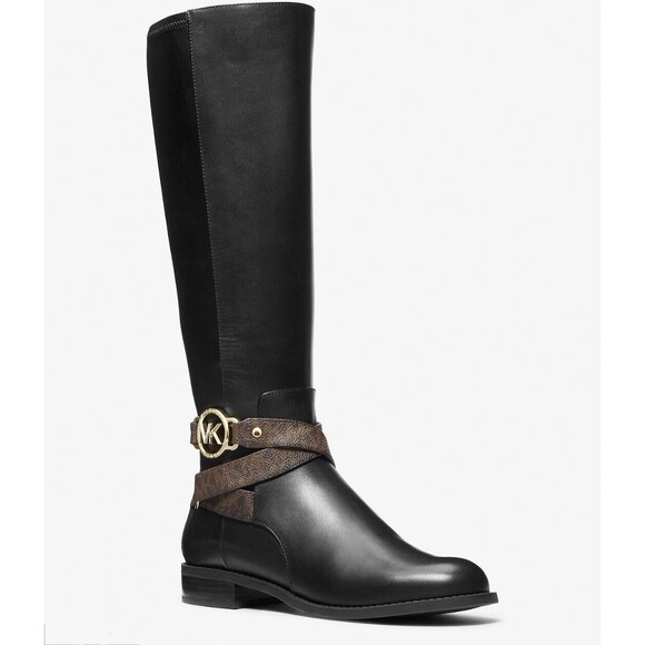 Michael Kors Rory Leather Riding Boot Women’s Size 6 New In Box Black Tan - Picture 1 of 10
